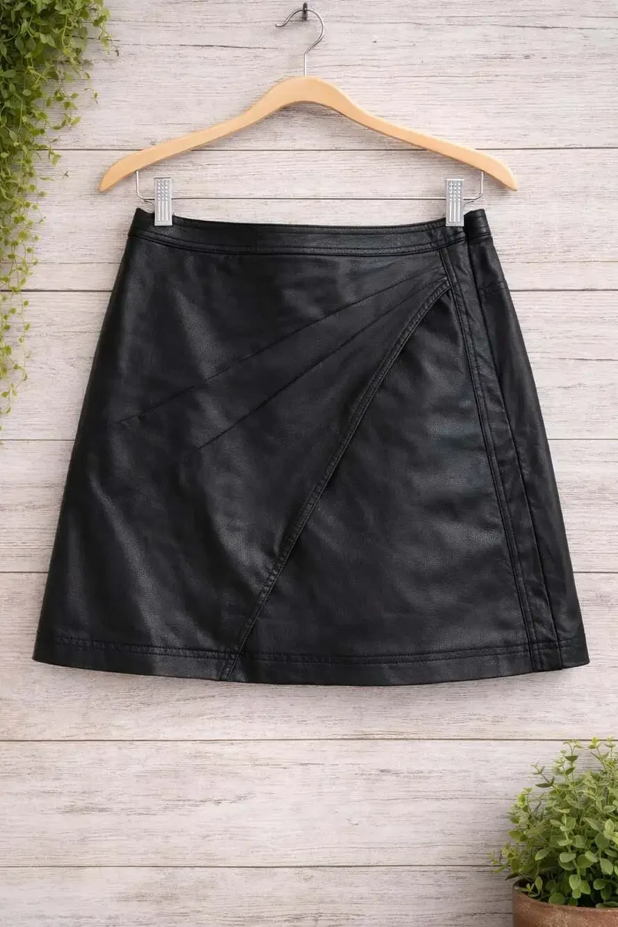 NWT Free People Fake Out Faux Leather Wrap Mini Skirt Size 10